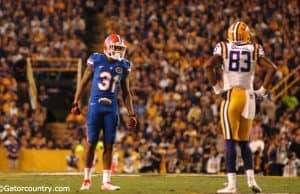 University of Florida cornerback Jalen Tabor lines up against LSU receiver Travin Dural in 2015- Florida Gators football- 1280x799