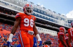 University of Florida defensive end CeCe Jefferson warms up before the Florida Gators game against Kentucky in 2016- Florida Gators football- 1280x852