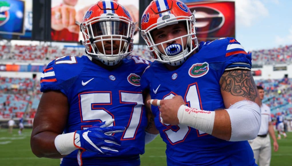 University of Florida defensive linemen Caleb Brantley and Joey Ivie pose for a picture before the Gators 24-10 win over Georgia- Florida Gators football- 1280x852