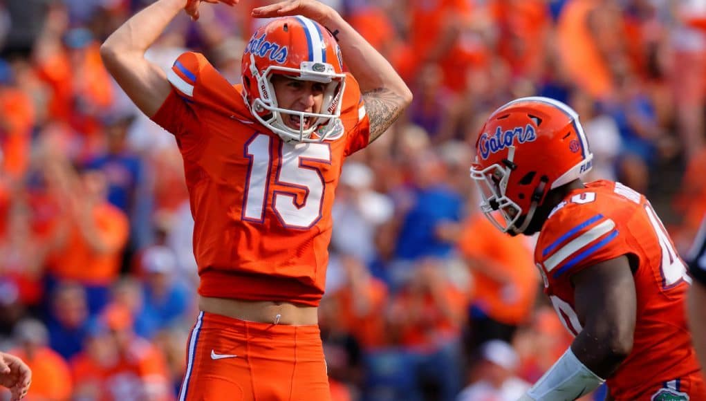 University of Florida kicker Eddy Pineiro celebrates a field goal against the Kentucky Wildcats in 2016- Florida Gators football- 1280x852