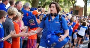 University of Florida offensive lineman Tyler Jordan greets fans during Gator Walk before the UMass game- Florida Gators football- 1280x854