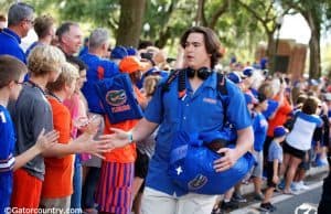 University of Florida offensive lineman Tyler Jordan greets fans during Gator Walk before the UMass game- Florida Gators football- 1280x854