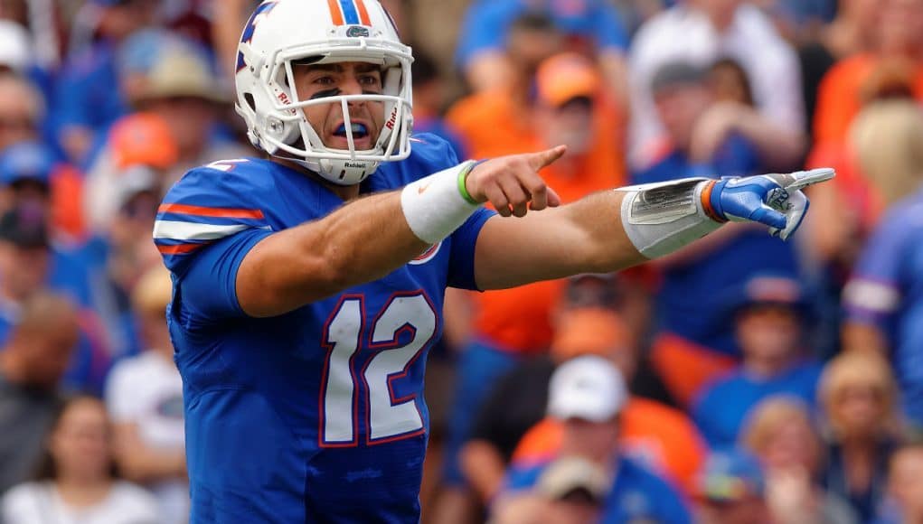 University of Florida quarterback Austin Appleby makes calls at the line of scrimmage in a win over South Carolina- Florida Gators football- 1280x852