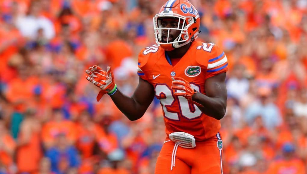 University of Florida safety Marcus Maye warms up before the Gators 45-7 win over Kentucky in 2016- Florida Gators football- 1280x852