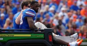 University of Florida senior safety Marcus Maye is carted off the field after breaking his arm on senior day- Florida Gators football- 1280x852