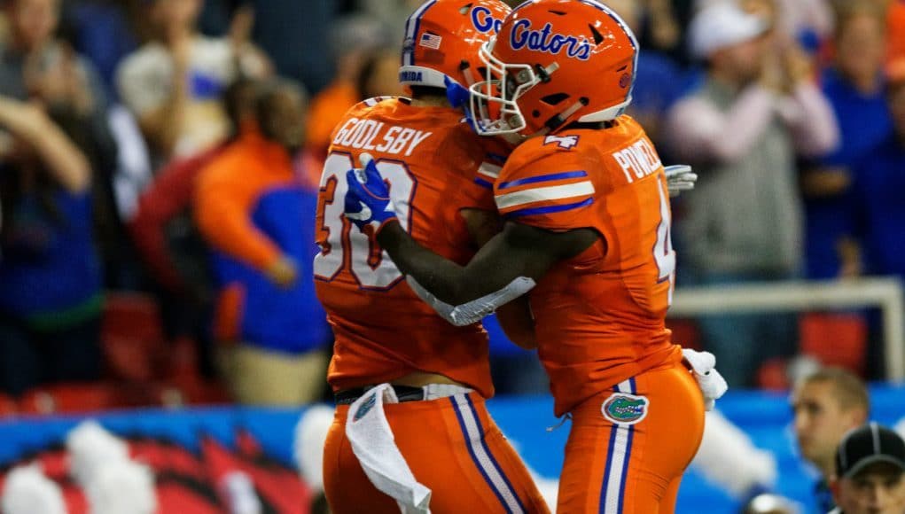 Florida Gators celebrate after scoring in the SEC Championship- 1280x853