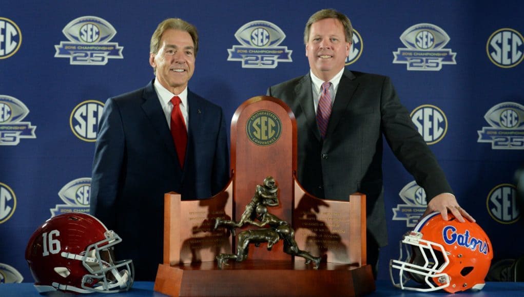 Florida Gators head coach Jim McElwain and Nick Saban with the SEC championship- 1280x853