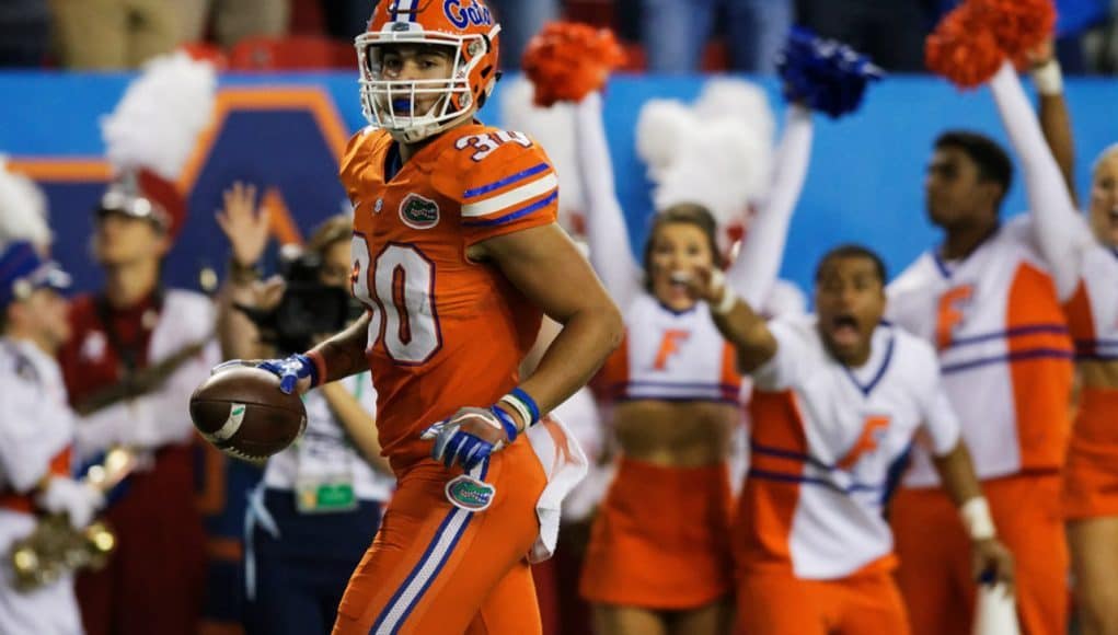 Florida Gators tight end DeAndre Goolsby scores against Alabama- Florida Gators football - 1280x854