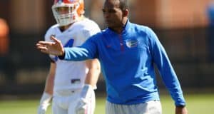 University of Florida defensive coordinator Randy Shannon works with the Florida Gators linebacker during spring practice- Florida Gators football- 1280x852