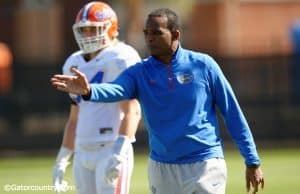 University of Florida defensive coordinator Randy Shannon works with the Florida Gators linebacker during spring practice- Florida Gators football- 1280x852