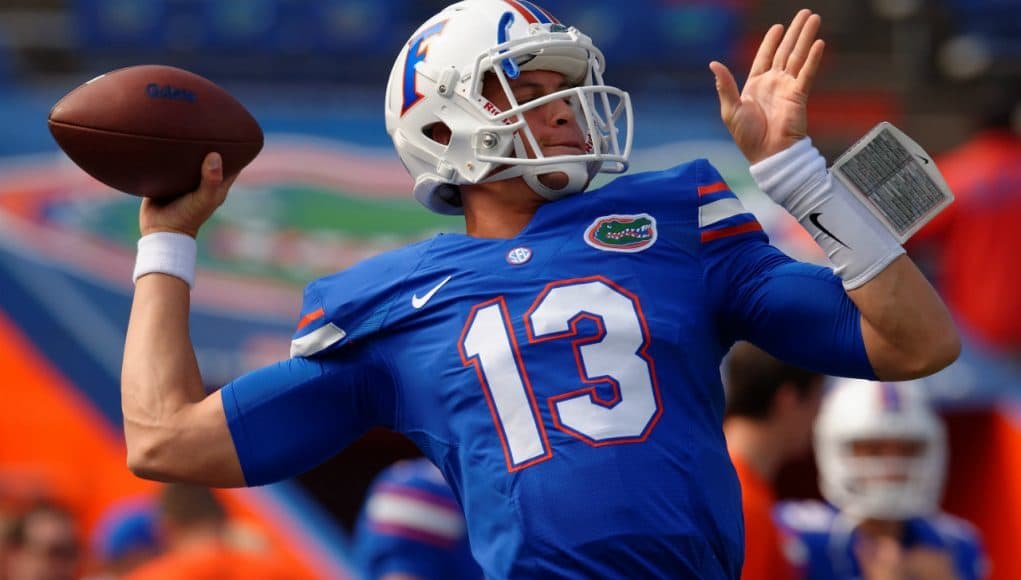 University of Florida freshman quarterback Feleipe Franks warms up before the Gators game against South Carolina- Florida Gators football- 1280x852