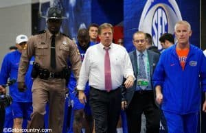 University of Florida head coach Jim McElwain leads the Florida Gators out for their final practice before the SEC Championship- Florida Gators football- 1280x852