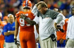 University of Florida head coach Jim McElwain reacts to Taven Bryan being ejected from the SEC Championship game.- Florida Gators football- 1280x852