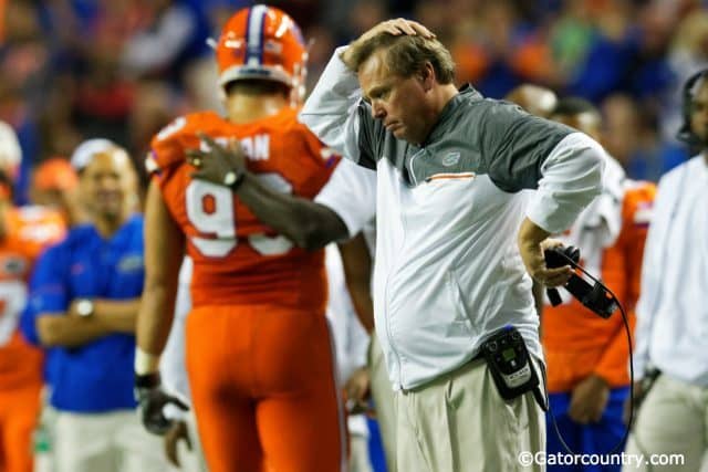 University of Florida head coach Jim McElwain reacts to Taven Bryan being ejected from the SEC Championship game.- Florida Gators football- 1280x852