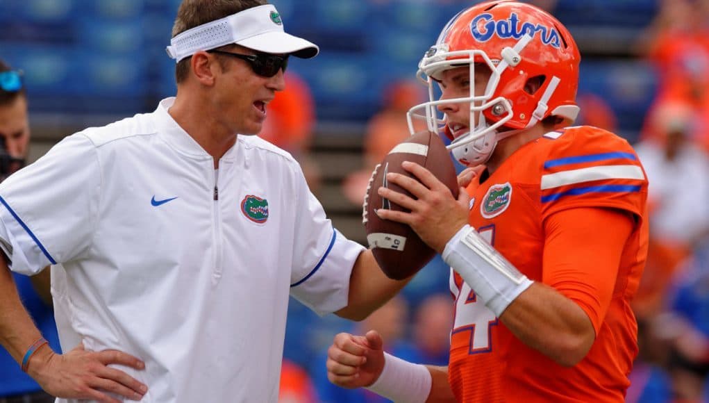 University of Florida offensive coordinator Doug Nussmeier talking with quarterback Luke Del Rio- Florida Gators football- 1280x852