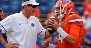 University of Florida offensive coordinator Doug Nussmeier talking with quarterback Luke Del Rio- Florida Gators football- 1280x852