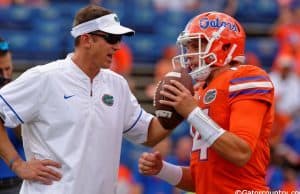 University of Florida offensive coordinator Doug Nussmeier talking with quarterback Luke Del Rio- Florida Gators football- 1280x852