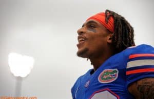 University of Florida receiver Tyrie Cleveland before the Florida Gators game against the Missouri Tigers- Florida Gators football- 1280x854