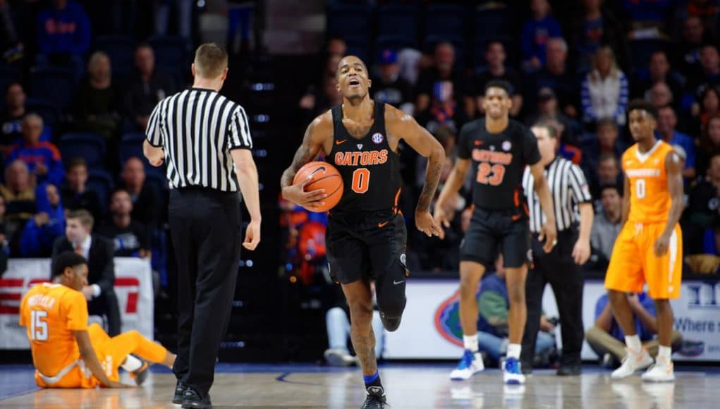 Florida Gators basketball player Kasey Hill celebrates after a win- 1280x853