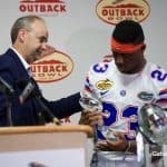 Florida Gators defensive back Chauncey Gardner with his Outback Bowl MVP trophy-1280x855