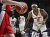 Jan 3, 2017; Gainesville, FL, USA; Florida Gators guard KeVaughn Allen (5) defends Mississippi Rebels guard Cullen Neal (2) in the first half at Exactech Arena at the Stephen C. O'Connell Center. Mandatory Credit: Logan Bowles-USA TODAY Sports