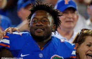 University of Florida cornerback Duke Dawson celebrates with fans after the Florida Gators win over Georgia- Florida Gators football- 1280x852