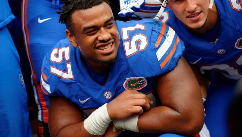 University of Florida defensive tackle Caleb Brantley celebrates a win over South Carolina in 2016- Florida Gators football- 1280x852