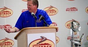 University of Florida head coach Jim McElwain speaks with reporters after the Florida Gators 30-3 Outback bowl win over Iowa- Florida Gators football -1280x855