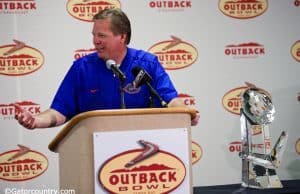 University of Florida head coach Jim McElwain speaks with reporters after the Florida Gators 30-3 Outback bowl win over Iowa- Florida Gators football -1280x855