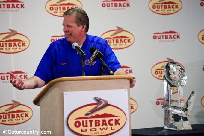University of Florida head coach Jim McElwain speaks with reporters after the Florida Gators 30-3 Outback bowl win over Iowa- Florida Gators football -1280x855