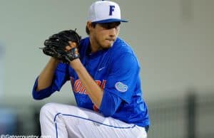 University of Florida pitcher Alex Faedo delivers to the plate in a Regional win over the Georgia Tech Yellow Jackets- Florida Gators baseball- 1280x852