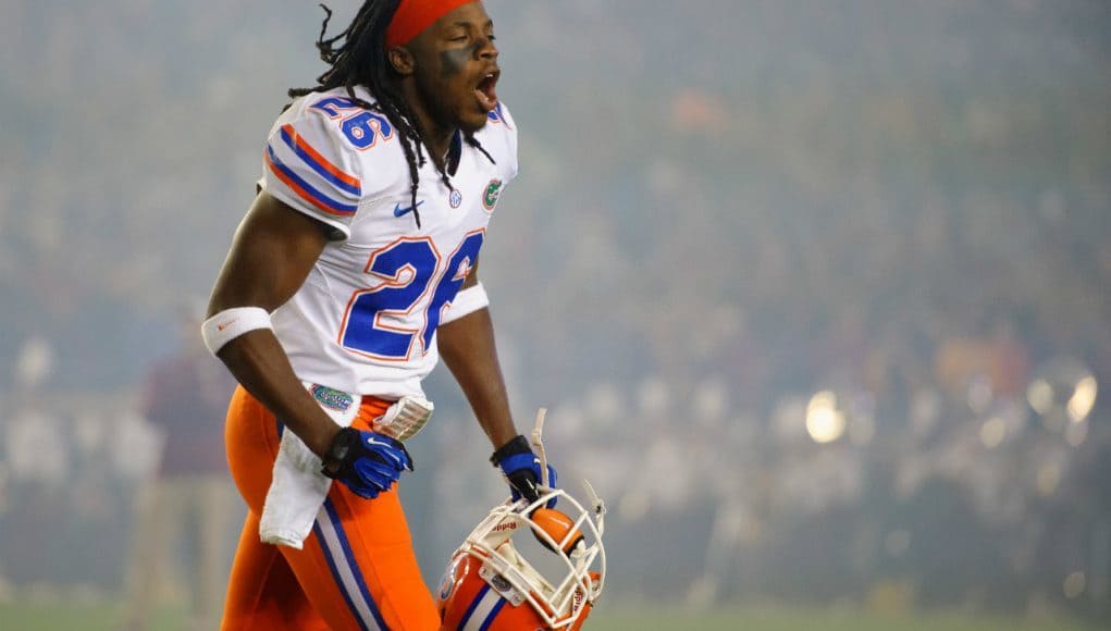 University of Florida safety Marcell Harris runs onto the field before the Gators game against FSU- Florida Gators football- 1280x852