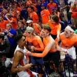 Florida Gators basketball player Devin Robinson celebrates with fans- 1280x855