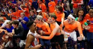 Florida Gators basketball player Devin Robinson celebrates with fans- 1280x855