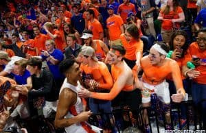 Florida Gators basketball player Devin Robinson celebrates with fans- 1280x855