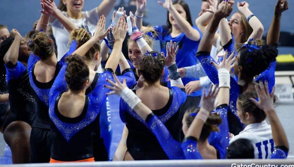 Florida Gators gymnastics team celebrates a win- 1280x853