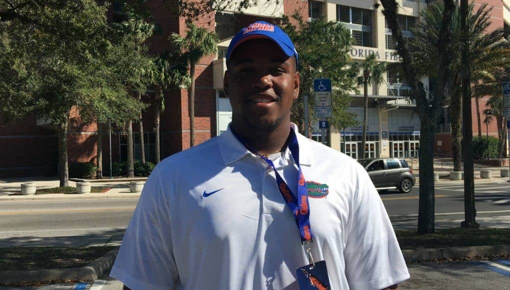 OL William Barnes enjoyed his first meeting with new Florida Gators OL coach Brad Davis 1280-960