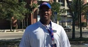 OL William Barnes enjoyed his first meeting with new Florida Gators OL coach Brad Davis 1280-960