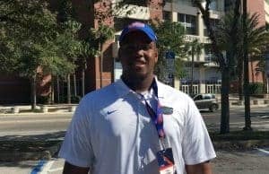 OL William Barnes enjoyed his first meeting with new Florida Gators OL coach Brad Davis 1280-960