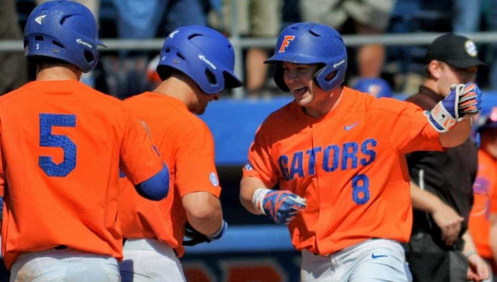 University of Florida infielder Deacon Liput celebrates after a three-run home run against William & Mary- Florida Gators baseball 1280x850