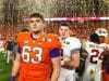 Jan 11, 2016; Glendale, AZ, USA; Clemson Tigers offensive lineman Jake Fruhmorgen (63) reacts after losing the game against the Alabama Crimson Tide in the 2016 CFP National Championship at University of Phoenix Stadium. Mandatory Credit: Mark J. Rebilas-USA TODAY Sports