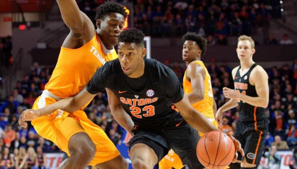 University of Florida forward Justin Leon drives to the basket against Tennessee- Florida Gators basketball- 1280x852