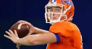 University of Florida freshman quarterback Kyle Trask throws a pass during spring football camp- Florida Gators football- 1280x852