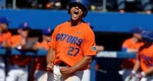 University of Florida outfielder Nelson Maldonado celebrates after scoring to give the Gators a 2-1 lead over Miami- Florida Gators baseball- 1280x852