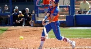 Florida Gators softball infielder Nicole DeWitt hits in 2017- 1280x853