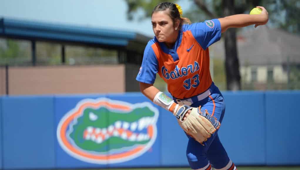 Florida Gators softball pitcher Delanie Gourley pitches against Missouri- 1280x852