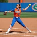 Florida Gators softball pitcher Delanie Gourley pitches in 2017- 1280x853