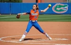 Florida Gators softball pitcher Delanie Gourley pitches in 2017- 1280x853