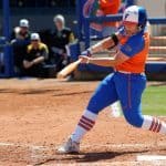 Florida Gators softball player Amanda Lorenz hits against Missouri- 1280x853