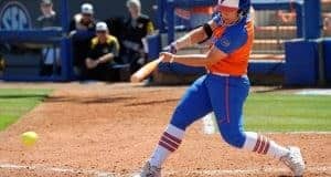Florida Gators softball player Amanda Lorenz hits against Missouri- 1280x853